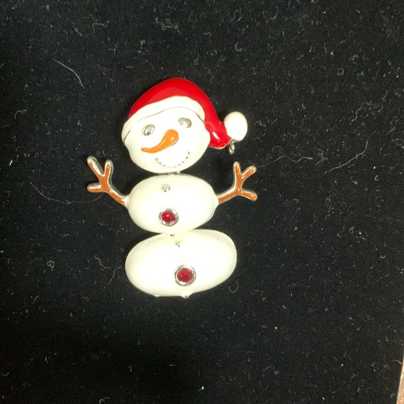 Vintage movable snowman enamel over silver toned metal pin w rhinestones - Picture 1 of 5